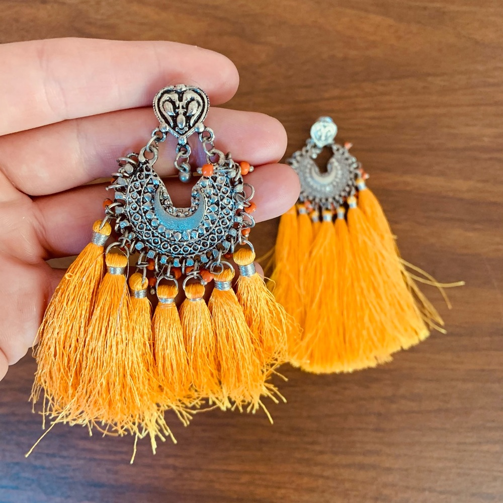 Handmade Tassel Statement Earrings